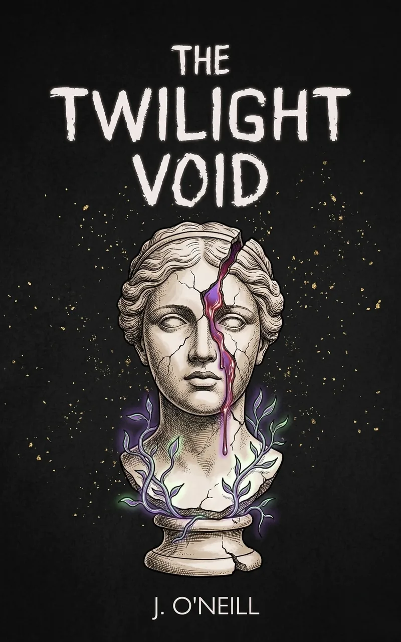 The Twilight Void book cover — a cracked marble bust bleeding violet light