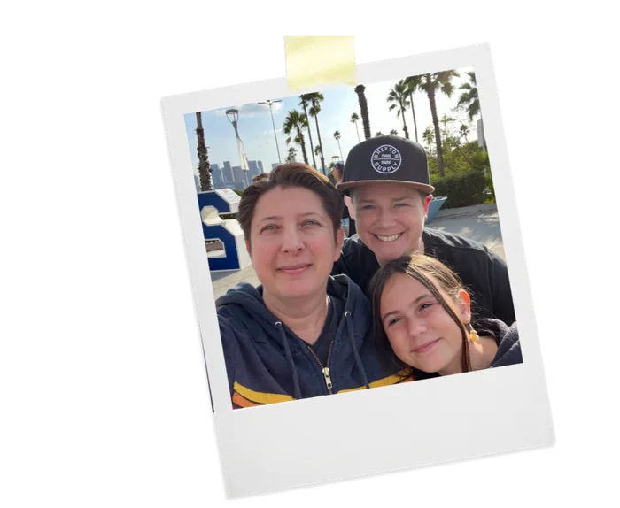 J. O'Neill with her family at a Los Angeles ballpark